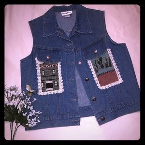 Green Fields saloon themed denim vest